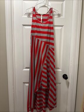 ETC Red and Gray Striped Maxi Dress